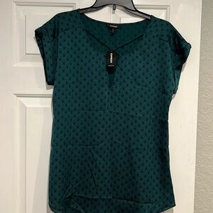 Express green and navy blouse NWT